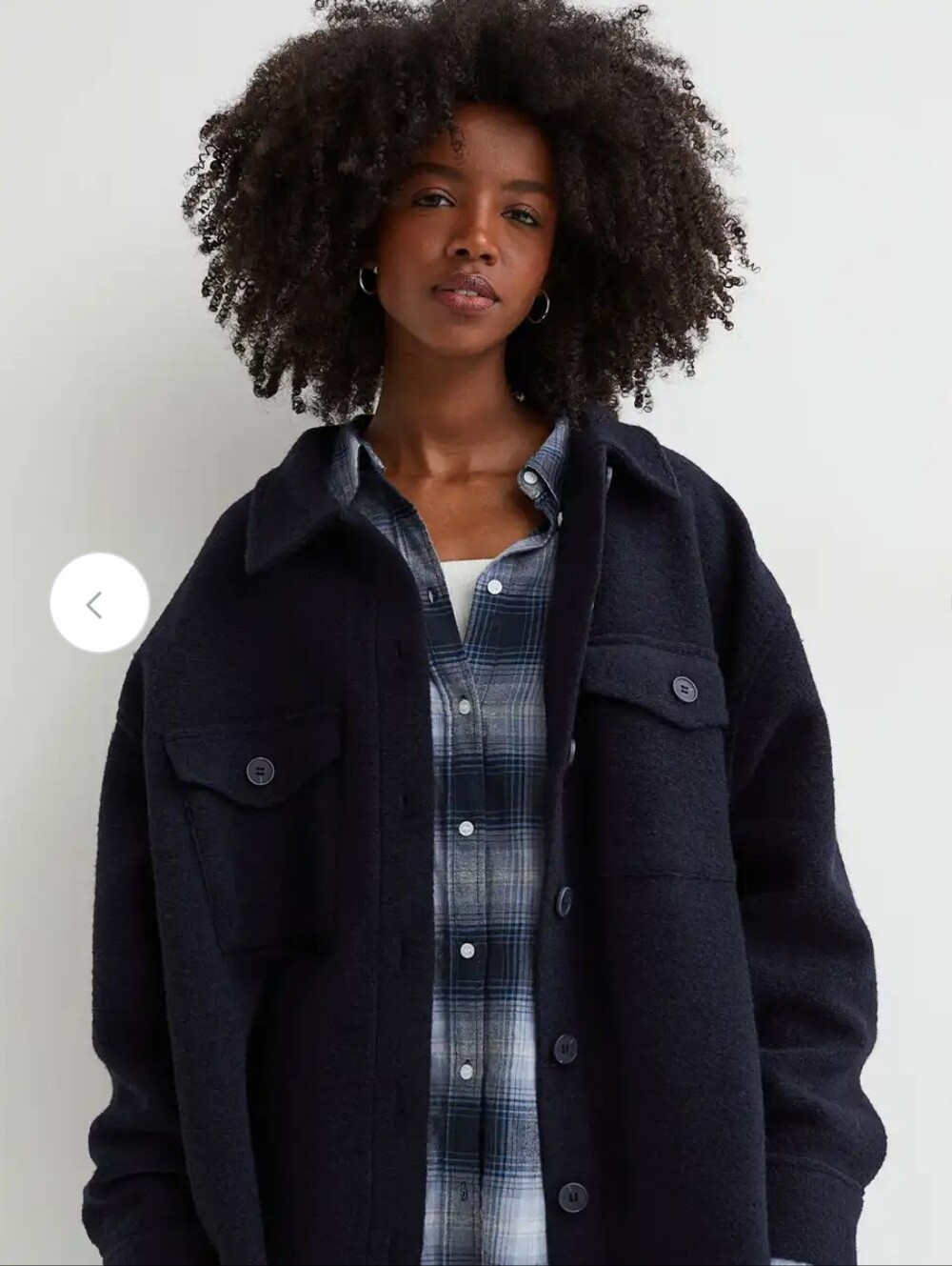 H&M Navy Button-Front Wool-Blend Shirt Jacket_L
